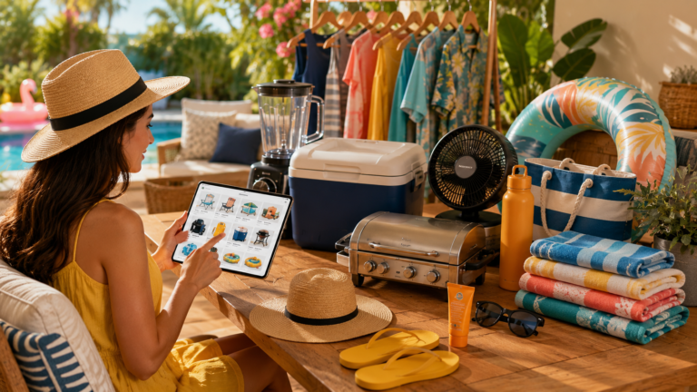 Amazon clearance shopping display featuring discounted home electronics and seasonal products