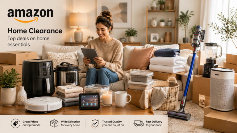 Modern home clearance shopping scene inspired by online retail home deals and household products