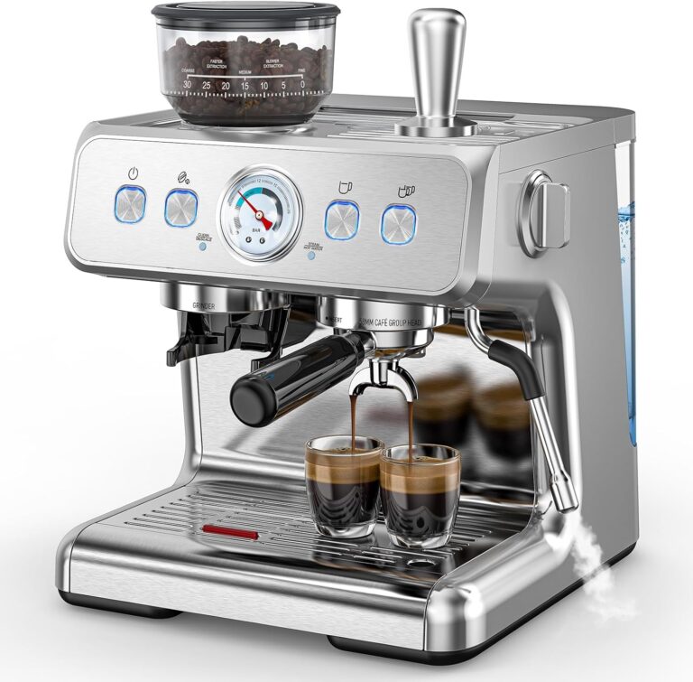 A sleek countertop espresso setup designed for café-style coffee at home with a premium stainless finish.