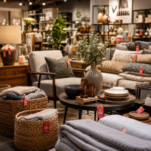 Home clearance deals featuring discounted furniture and home decor inside a modern retail store