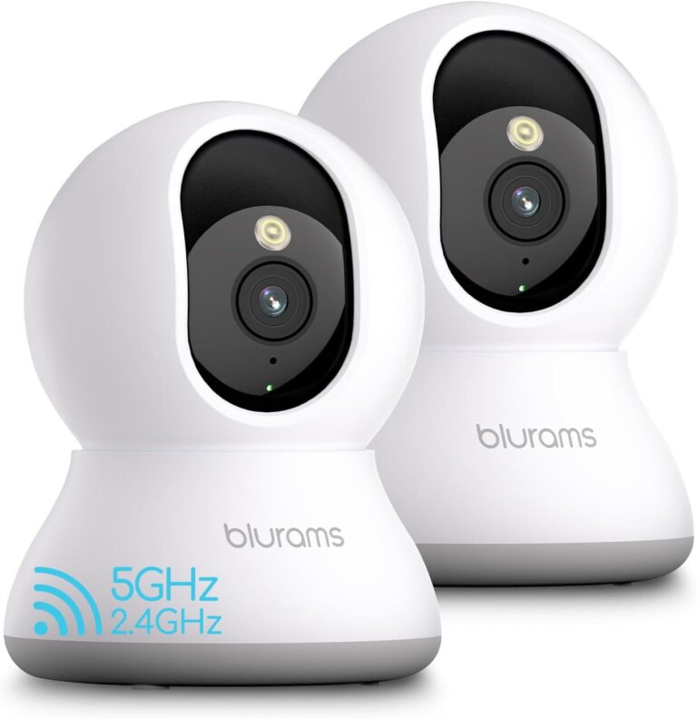 Compact indoor security cameras provide connected monitoring while blending naturally into modern shelving and living spaces.