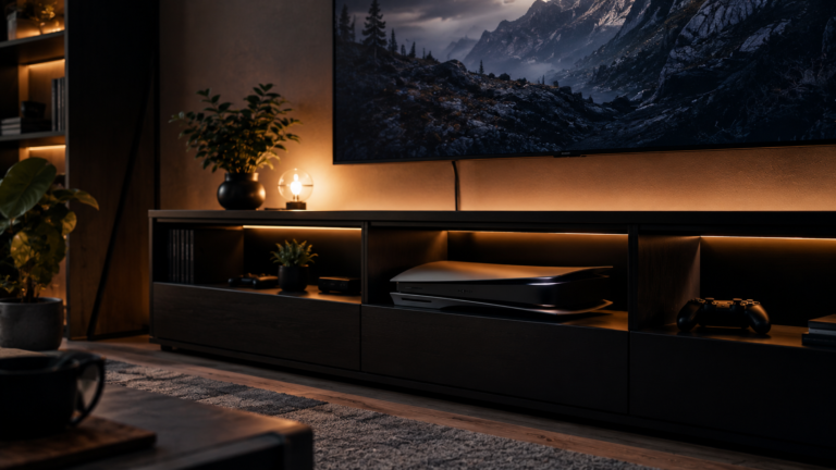 Modern gaming console inside stylish entertainment setup