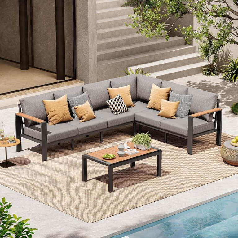 outdoor sectional set ComfCove Aluminum Outdoor Patio Furniture Set 6 Seats