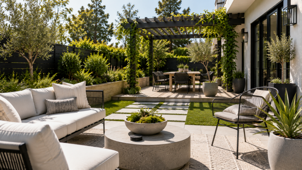 Modern outdoor patio setup during seasonal backyard shopping inspiration
