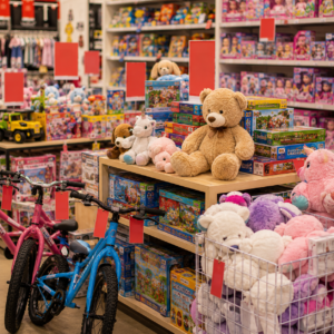Toys and kids clearance section with discounted toys games and children’s products