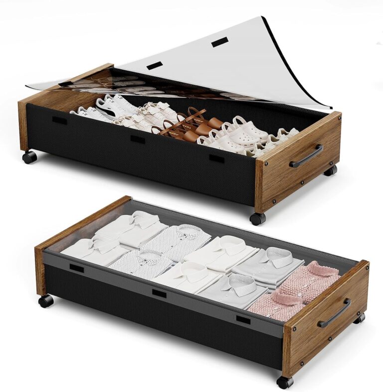 Low-profile rolling storage containers designed for hidden organization of clothing, linens, shoes, and seasonal items in compact bedrooms.